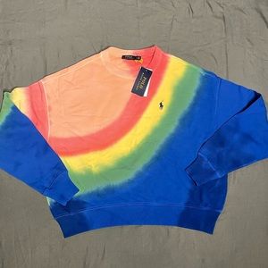 (New) Blue Green Red and Orange Tie-dye Long Sleeve Sweatshirt